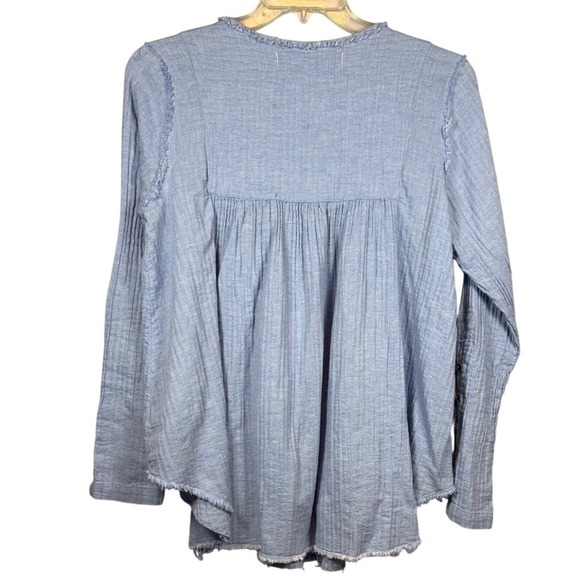 We The Free, FREE PEOPLE Sand Dune Henley Top, Blouse, Blue, Size Medium - Picture 3 of 9